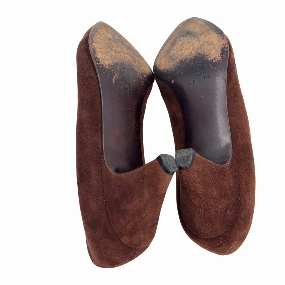 VINTAGE BRUNO MAGLI 80'S BROWN SUEDE PUMPS w GOLD METAL DETAIL ITALIAN 8 (7) - Picture 10 of 12